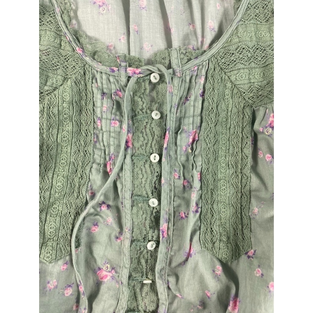 Free People Tank Blouse Top Women Sz L Green Lace Accent Forest Fairy - Picture 8 of 13